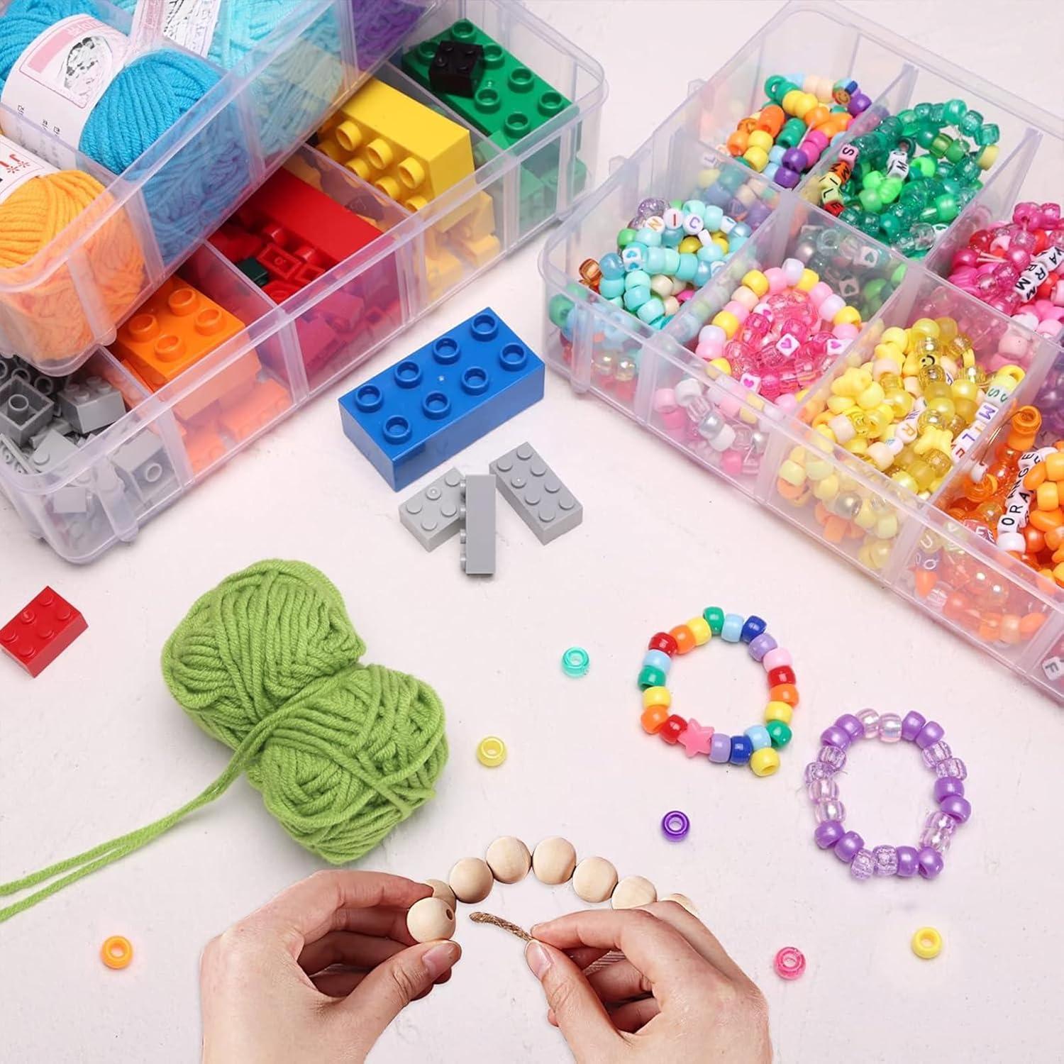 3-Tier Stackable Storage Container Box with Dividers-30 Compartments, Bead Organizers for Art Craft Storage, Washi Tape, Kids Toys, Jewelry, Beauty & Sewing Supplies