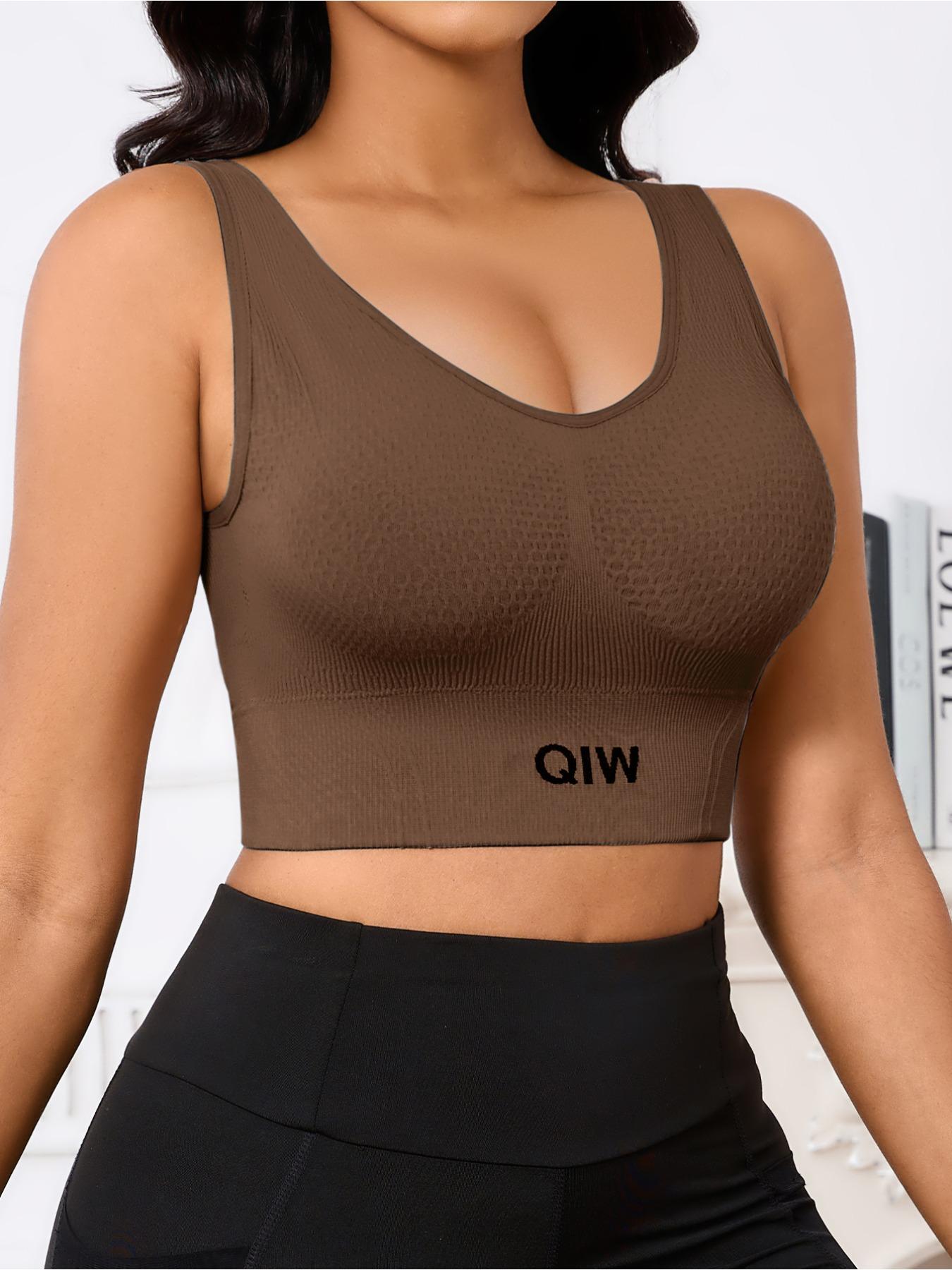 Women's Waffle Texture Sports Bra, Soft Comfortable No Underwire, Medium Support, Wide Shoulder Straps, Backless Design, All Seasons, Wireless Sports Bras