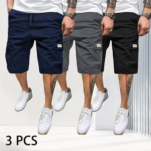 Men's 3-Piece Fitted Matching Shorts Set - Casual Summer Drawstring Color-Mixed Shorts, Lightweight Breathable, Slanted Multipocket, Versatile Everyday Beach Gym Wear Brown, Black, Green, Pink, Color-Mixed Men's Shorts, Fitted Men's Shorts