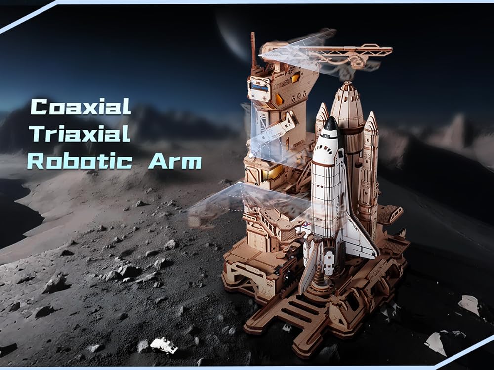 ROKR Space Shuttle 3D Wooden Puzzle DIY Toy – Mechanical Spacecraft Model Kit to Build, STEM Hobby for Adults & Kids, Space Lover Gift, Desk Display Collectible