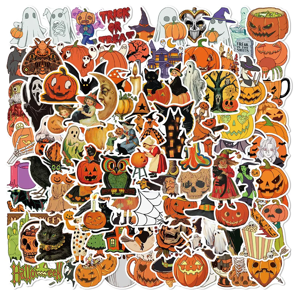 102 Pieces of Cartoon Halloween Pumpkin Series Stickers, Office Supplies Suitable for Decorating Scrapbooks, Journals, Laptops, Water Bottles, Cars and More, Creative Birthday Gifts