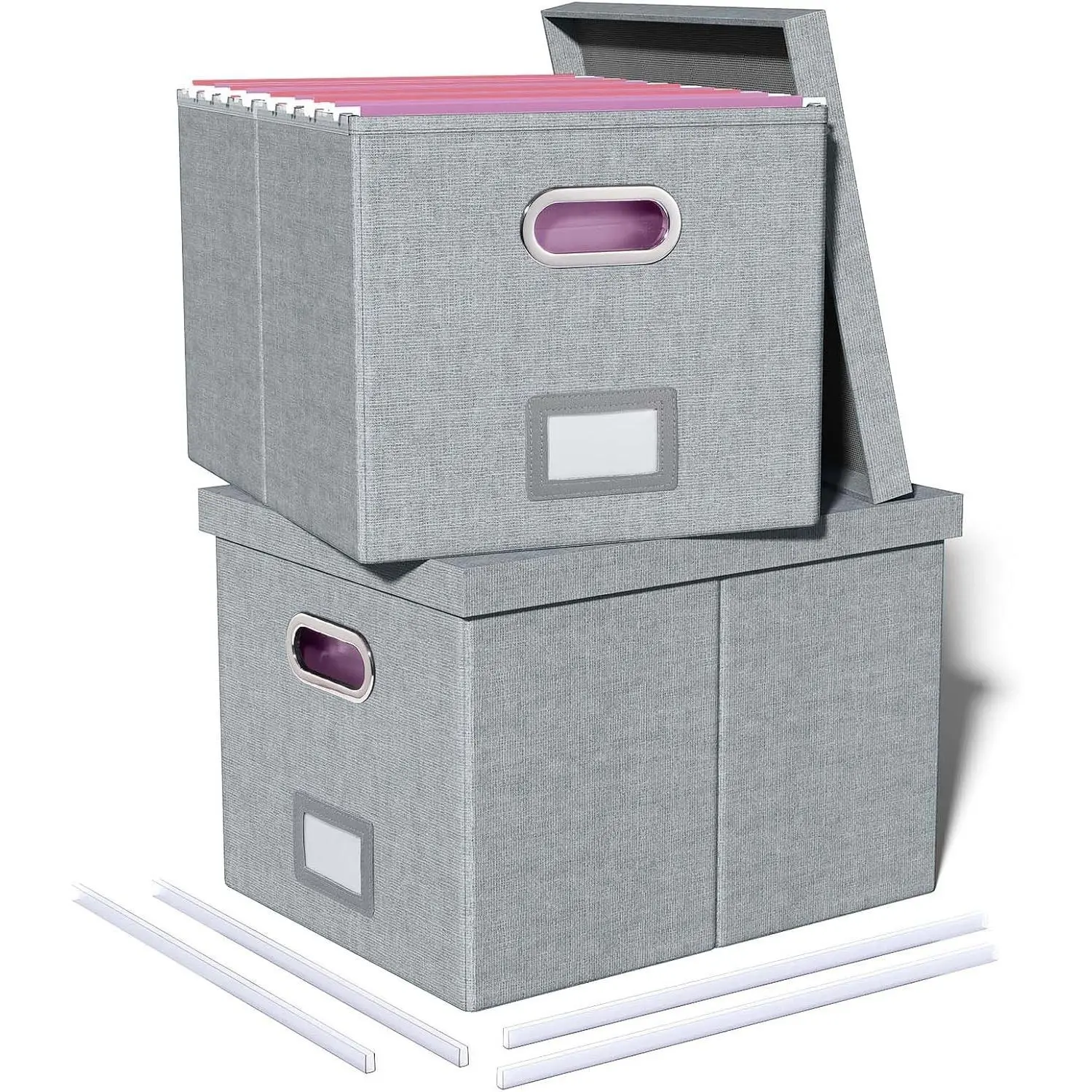 2 Pack File Storage Organizer, Filing Box, Portable File Box with Lid, Fit for Letter/Legal File Folder Storage, Document Organizer, Gray