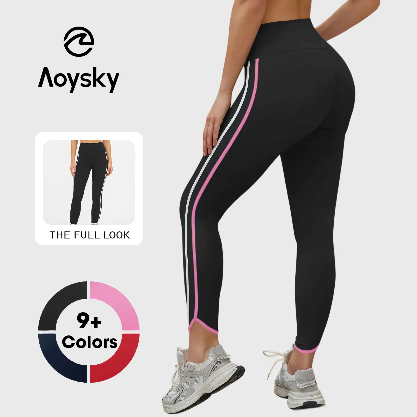Aoysky Women's 25" CloudSoft High Waist Leggings - Side Stripes, Seamless, Stretch Skinny, Booty Lifting Gym Athleisure Sportswear for Yoga, Fitness - Summer Wins, Summer Outfits, Vacation Outfits