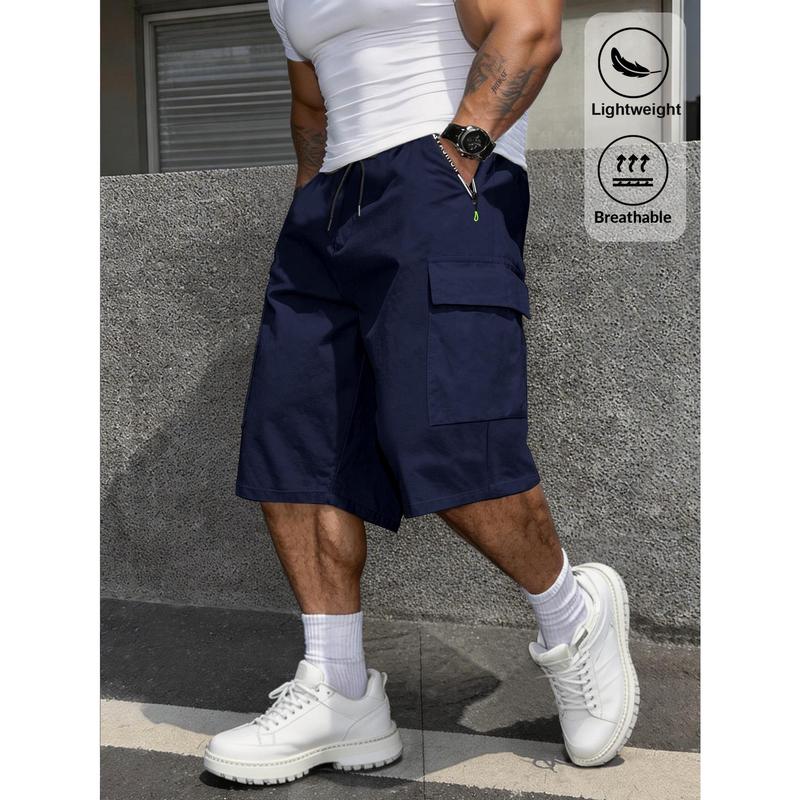 Men's Loose-Fit Nylon Blend Work Sports Shorts - Male Outdoor Fitness Clothing with Large Pockets, Zippered Side Pockets, Lightweight, Breathable for Daily Wear