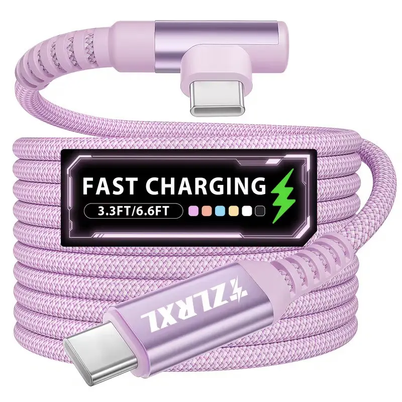 Type-C Charging Cable 90 Degree Bent Fast Charge Data Cable, High-Speed Transfer, Type-C Interface, Compatible with Samsung, iPhone 17/16/15, Macbook/iPad