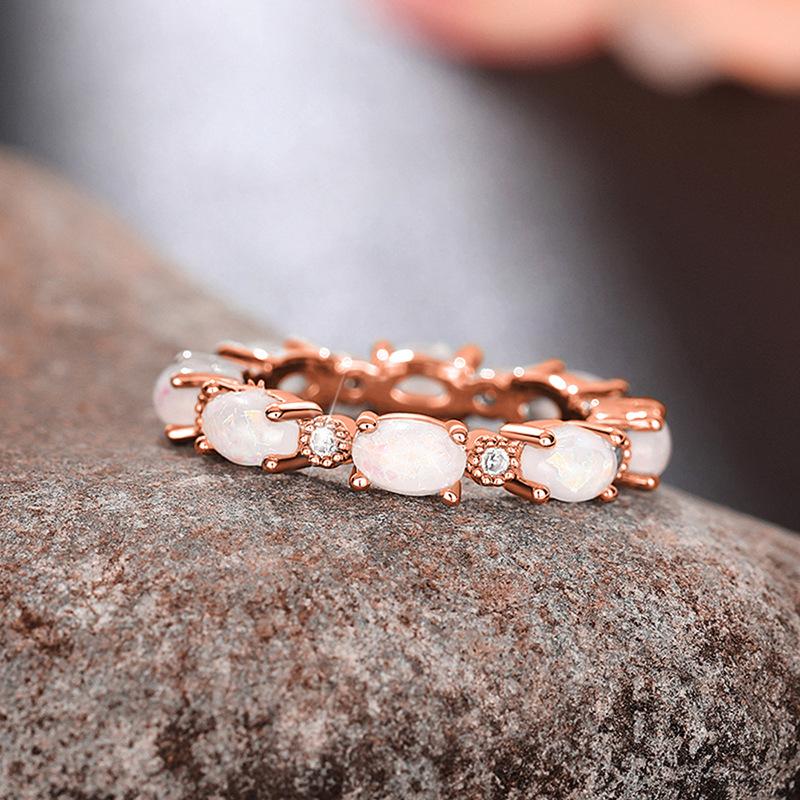 Bestselling Bridal Oval Opal Stackable Ring | Rose Gold Plated Full Eternity Band for Women