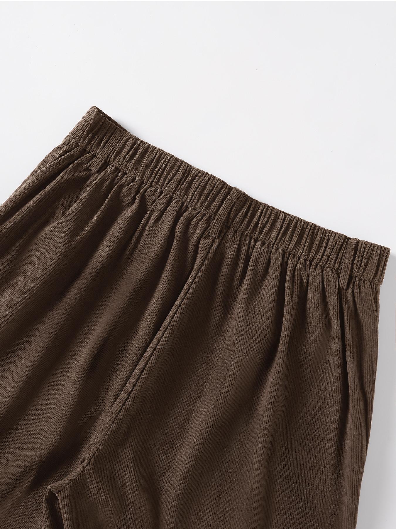 Men's Solid Color Corduroy Pants Loose Fit Straight Leg Side Pocket Casual Slant Pocket Basic Bottoms Retro Classical Ribbed Elastic Waist Micro Pleated Dress Pants Soft Easily Match Fall Winter Daily Lounge Pants Clubwear Party Outdoor Work as A Gift