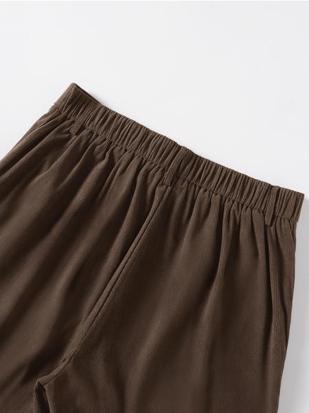 Men's Solid Color Corduroy Pants Loose Fit Straight Leg Side Pocket Casual Slant Pocket Basic Bottoms Retro Classical Ribbed Elastic Waist Micro Pleated Dress Pants Soft Easily Match Fall Winter Daily Lounge Pants Clubwear Party Outdoor Work as A Gift