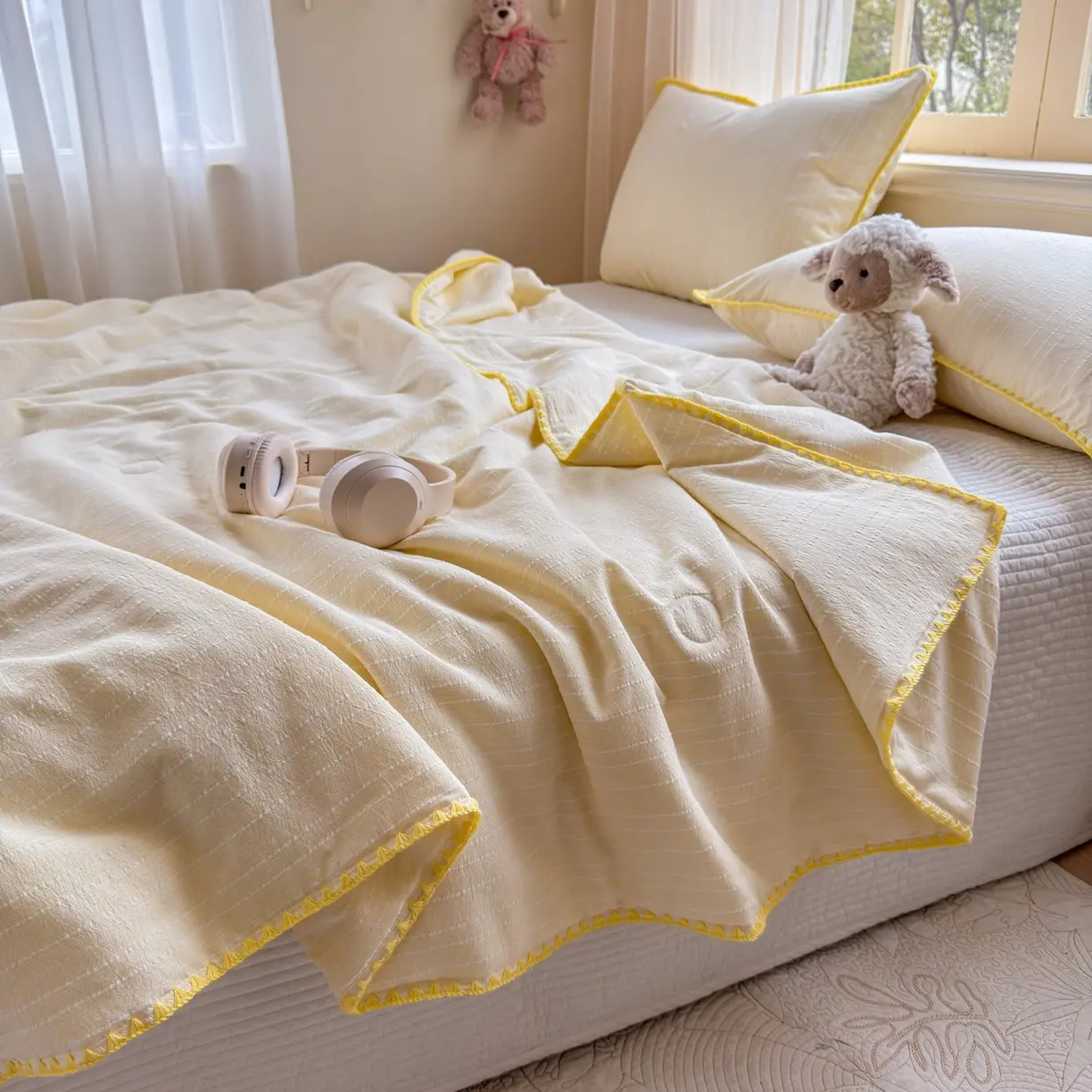Breathable Summer Quilt, Soft Shell Embroidery Edge, Lightweight Bedding, Comfortable Sleep, Multiple Sizes Available