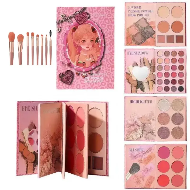 45-Color Large Multi-Functional Eyeshadow Palette with 8Pcs Macaron Makeup Brushes, All-in-One Makeup Palette with Matte, Shimmer & Glitter Textures, Ultra-Fine, Smooth & Blendable Powder with No Fallout, One Palette for Daily Natural Makeup