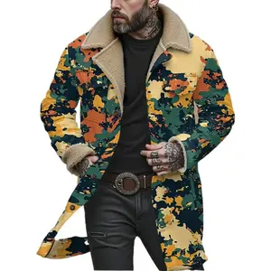 European and American Camouflage Print Digital New Brown Lined Long Cotton Jacket