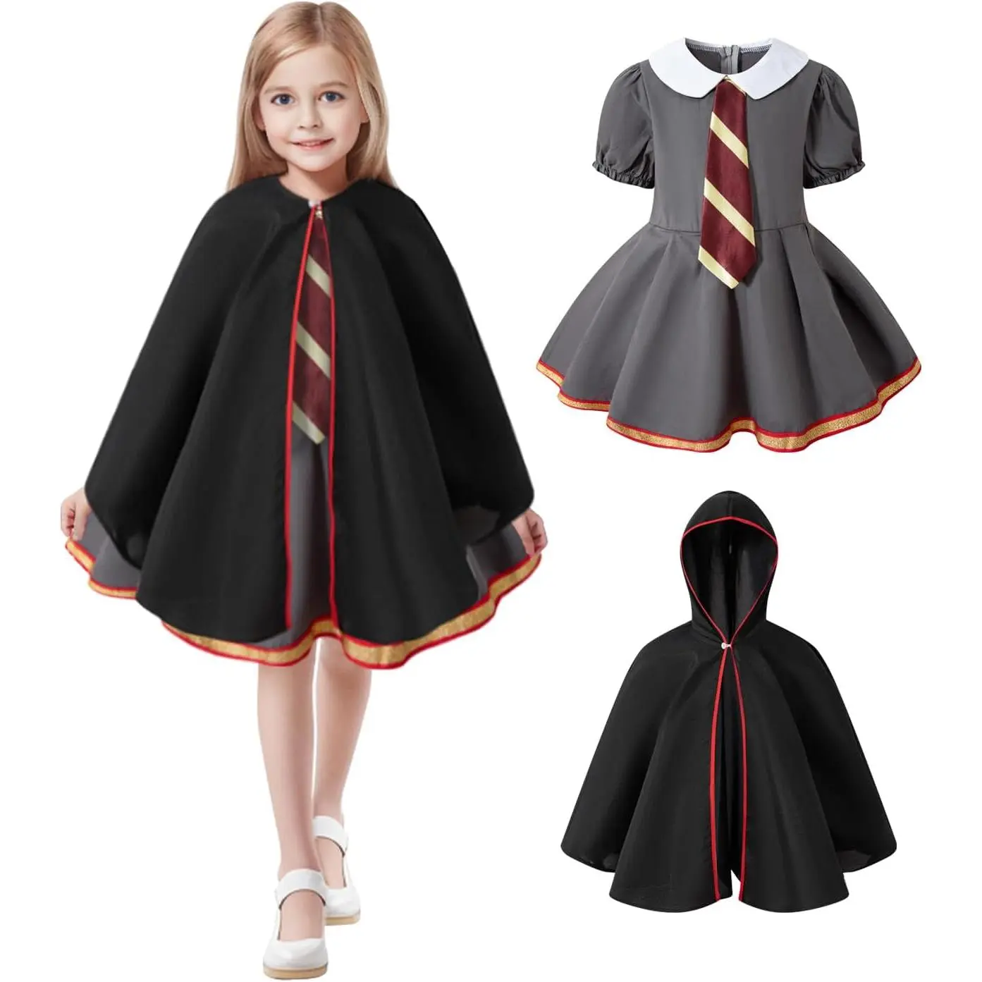 Toddler Girls' Halloween Witch Costume Set - Gentle on Skin, Hand Wash Only, Includes Robe, Cloak, Skirt for Masquerade Cosplay, Party