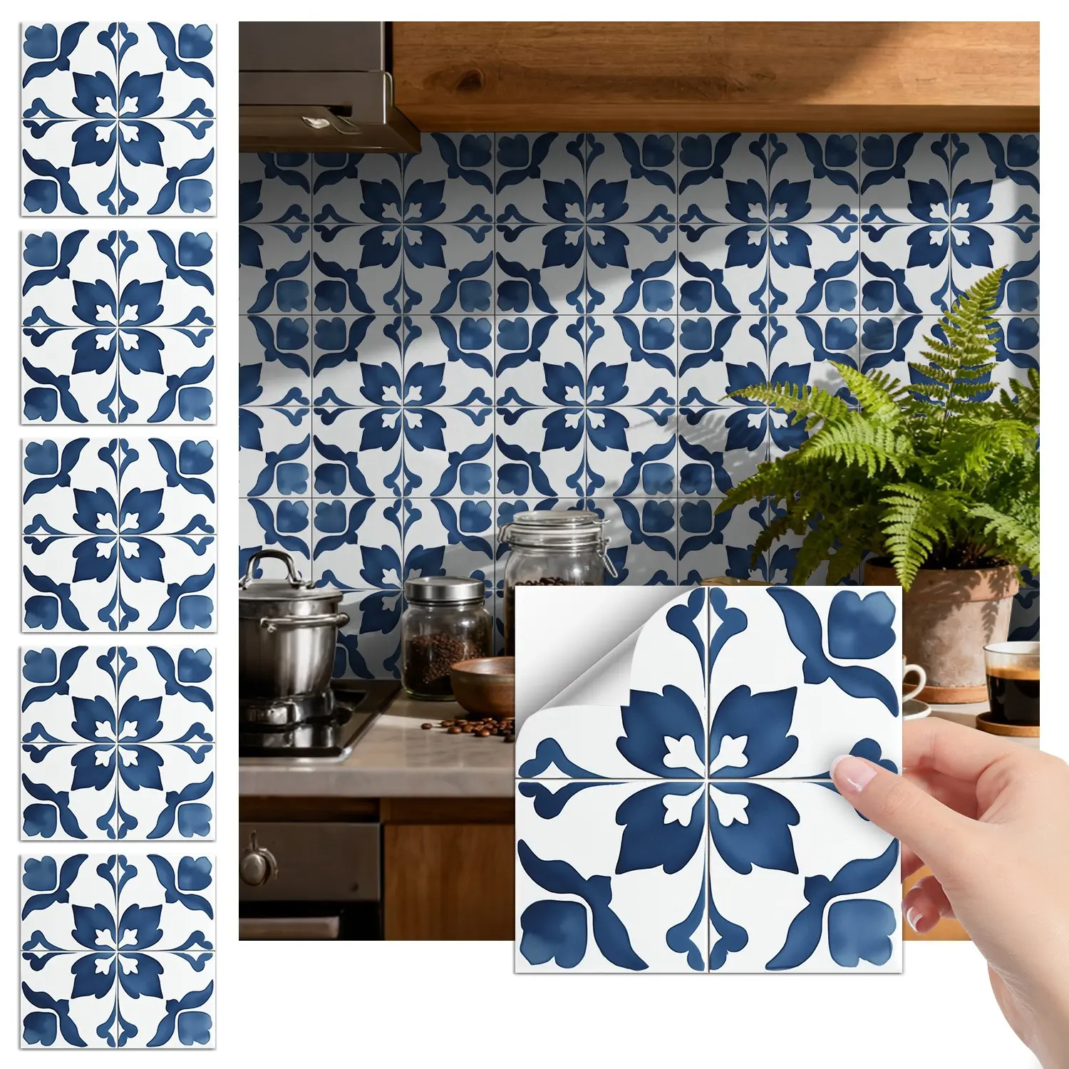 Moroccan Pattern Wall Stickers, Peel and Stick Waterproof, Kitchen Splashback Covering, Easy Apply, No Residue Removal, Flat Sticker Type