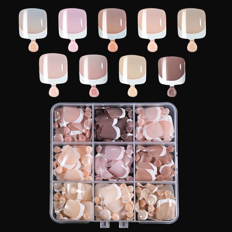 216/120Pcs Press on Toenails 9Colors Short Square False Nail Tips Glossy Nude/Pink/Brown Fake Toenail for Summer DIY Foot