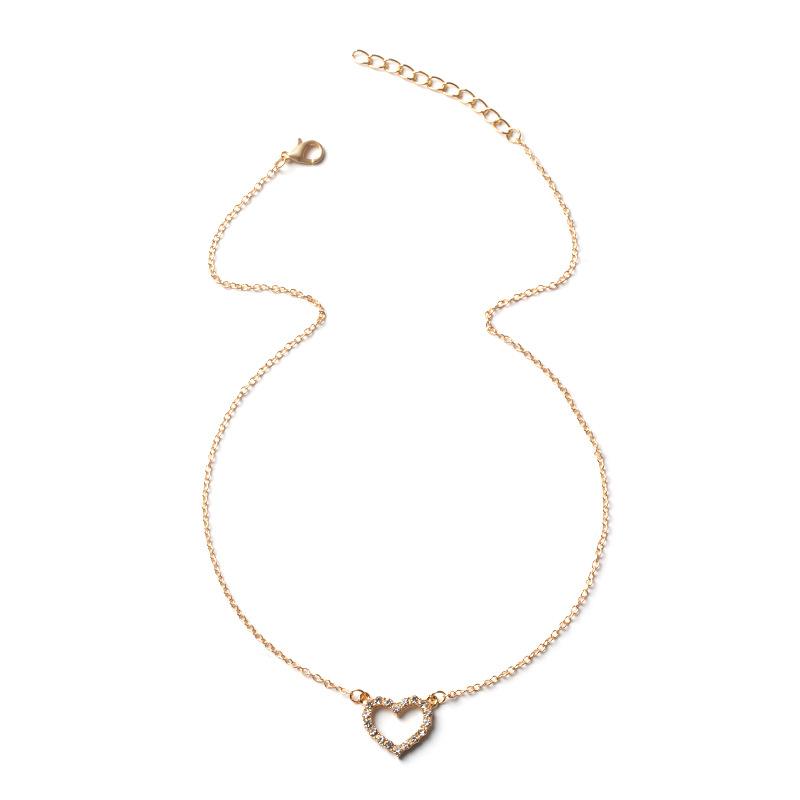 Heart Alloy Necklace – Versatile Rhinestone Clavicle Chain, Water Wave Design, Elegant Necklace for Women