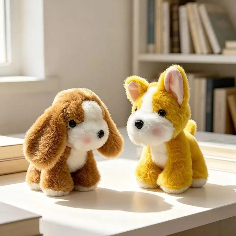 New Standing Pose Pet Dog Plush Toys Cute Fluffy Corgi Schnauzer Shiba Inu Poodle Bulldog Hunting Dog Doll Office Desktop Decor