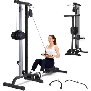 2-in-1 Wall Mounted Rowing & Cable Crossover Machine, 265LBS Weight Capacity, Collapsible LAT Pulldown Machine with High & Low Pulley System, Full Body Strength Training Workout Equipment for Home Gym