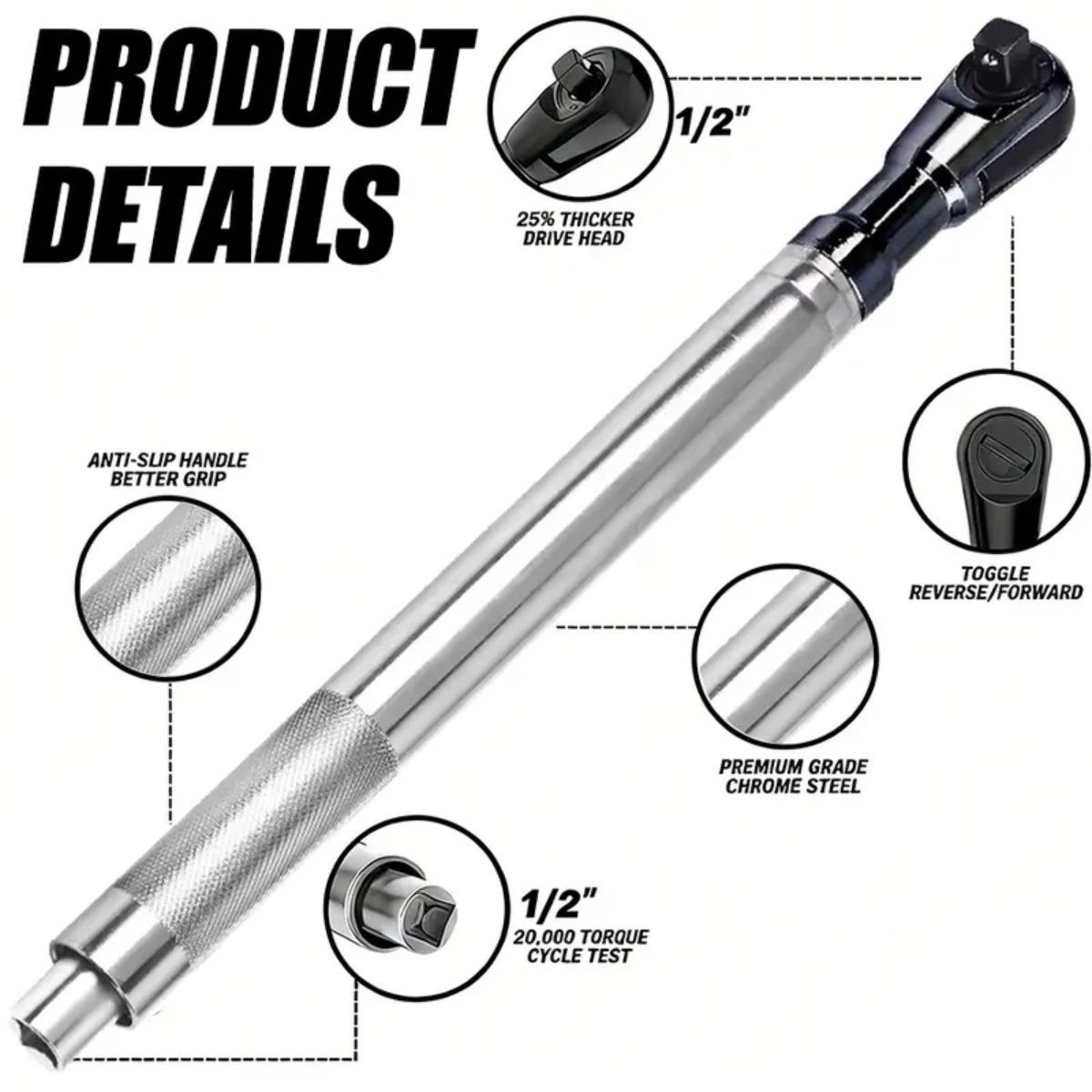 1/2" Offset Extension Wrench Flexible Extension Bar Multifunctional Universal Impact Wrench Tool for Car Repair Shop Workshop, knurling Removal Portable