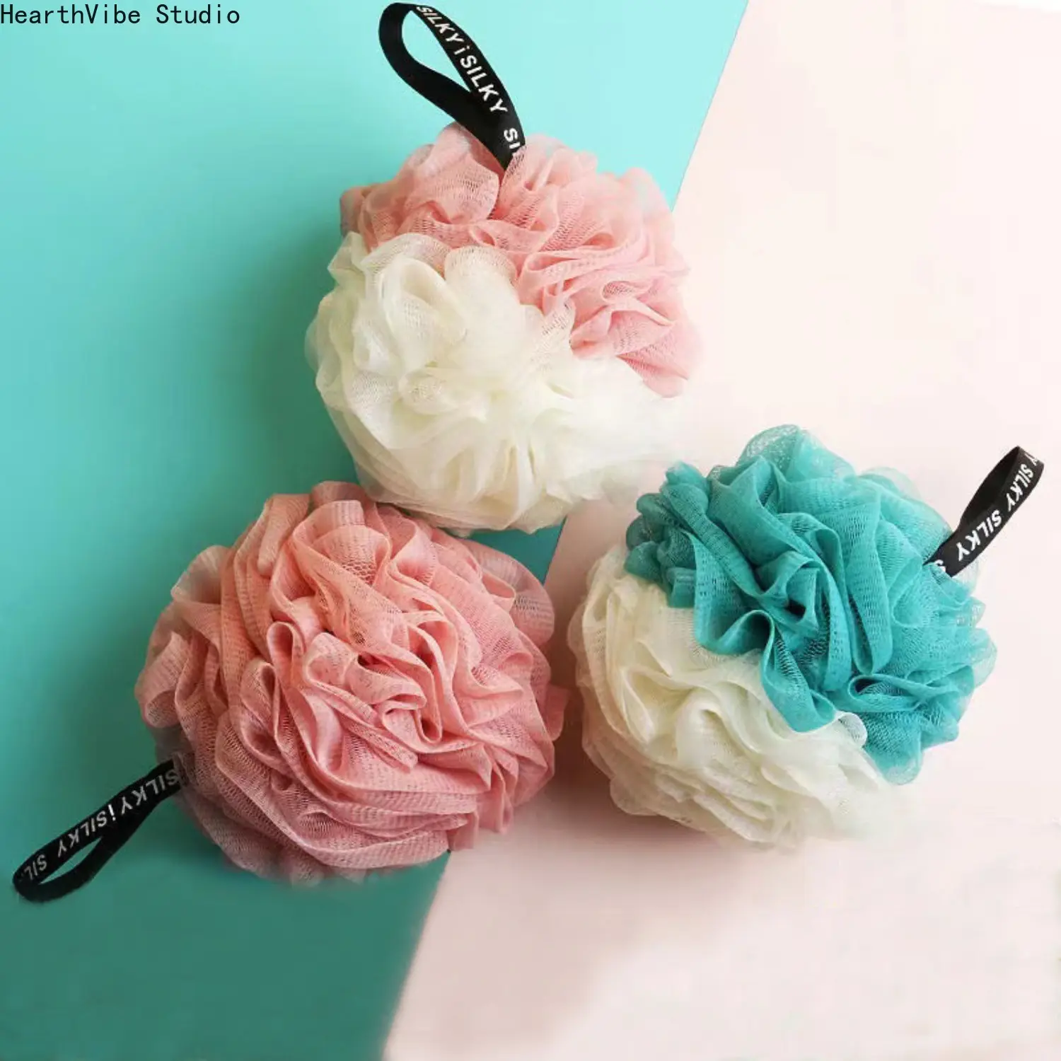 Dual Color Bath Loofah Soft Mesh Exfoliating Shower Ball Large Body Scrubber Sponge for Home Bathroom
