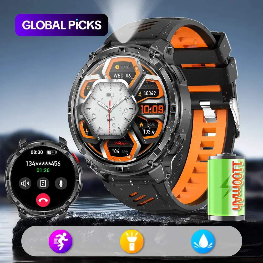 1.7 Inch Round HD Smartwatch, Large Battery Long-Lasting, Compatible with Android iOS, LED Light Compass, Waterproof Sport Watch, Electronic Watch, Gift Watch for Men Women