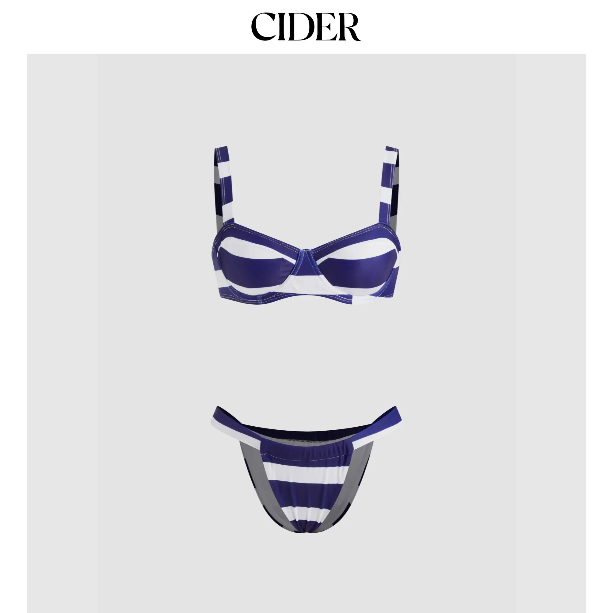 Cider V-neck Stripe Underwire Bikini Set