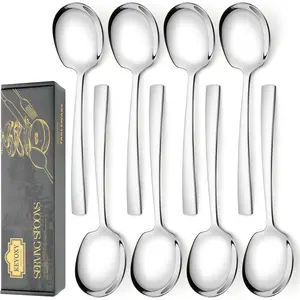 8 Piece Stainless Steel Serving Spoons Set - 8 Large Spoons, 9.2-Inch, Dishwasher Safe, for Parties Kitchen Buffet Catering