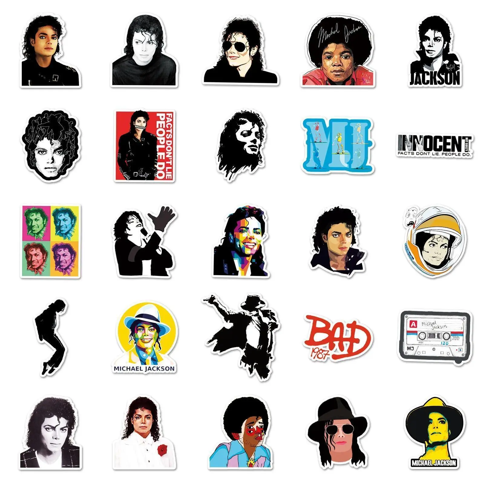 50pcs Michael Jackson Stickers Party Sticker Cartoon Skateboard Fridge Graffiti Suitcase Phone Notebook Sticker Birthday Gift