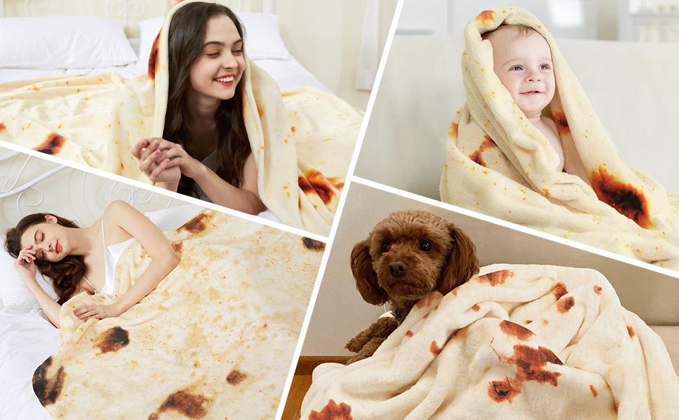 Burrito Tortilla Blanket 60in, Sided Super Soft Flannel Throw, Gag Novelty Tortilla White Elephant Gift for Christmas Adults Kids Couples Parties Burrito Tortilla Blanket 60in, Sided Super Soft Flannel Throw, Gag Novelty Tortilla White Elephant Gift for Christmas Adults Kids Couples Parties