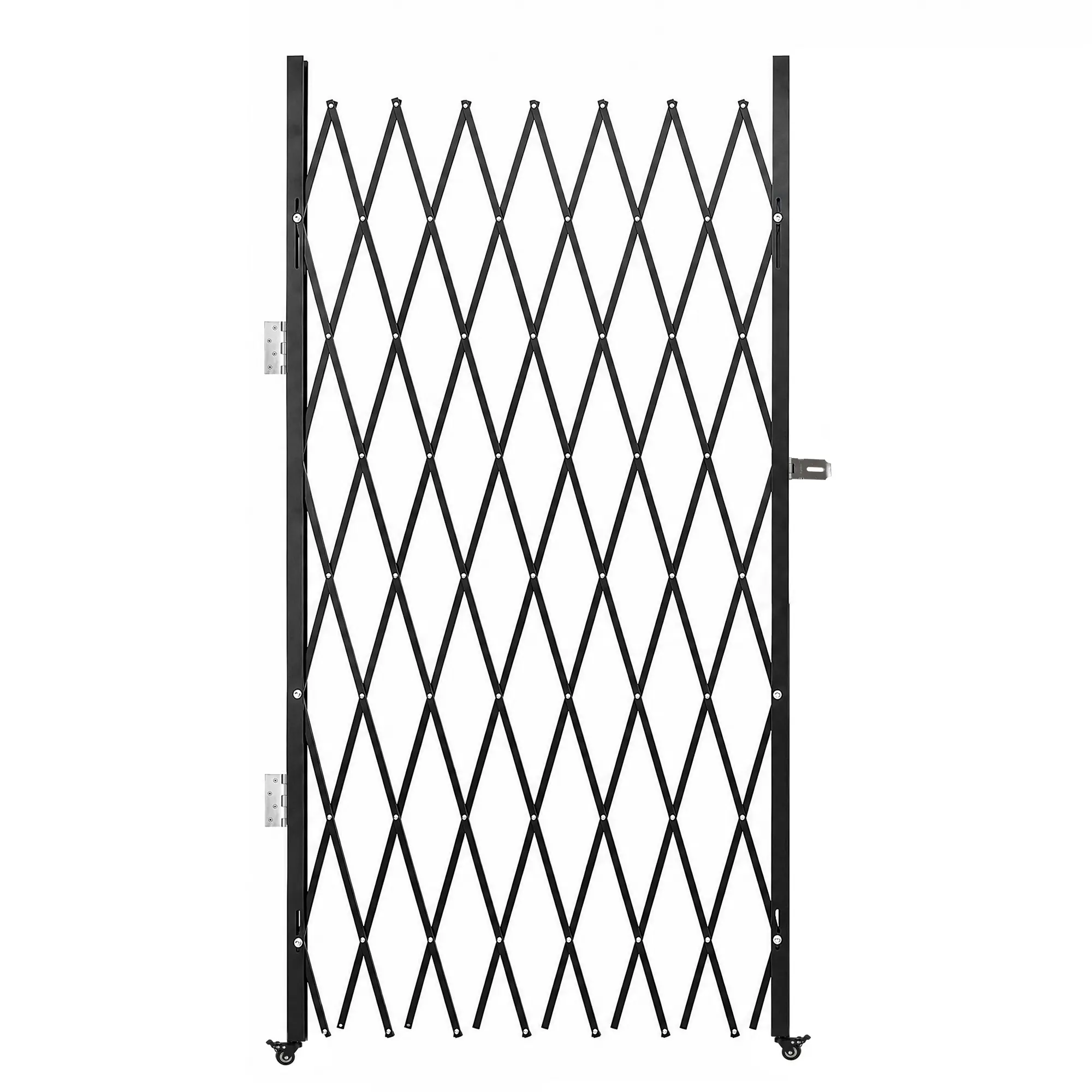 Retractable Folding Security Gate with Keys, Expandable Steel Barrier for Driveway, Garage, Storefront & Basement, 360° Rolling