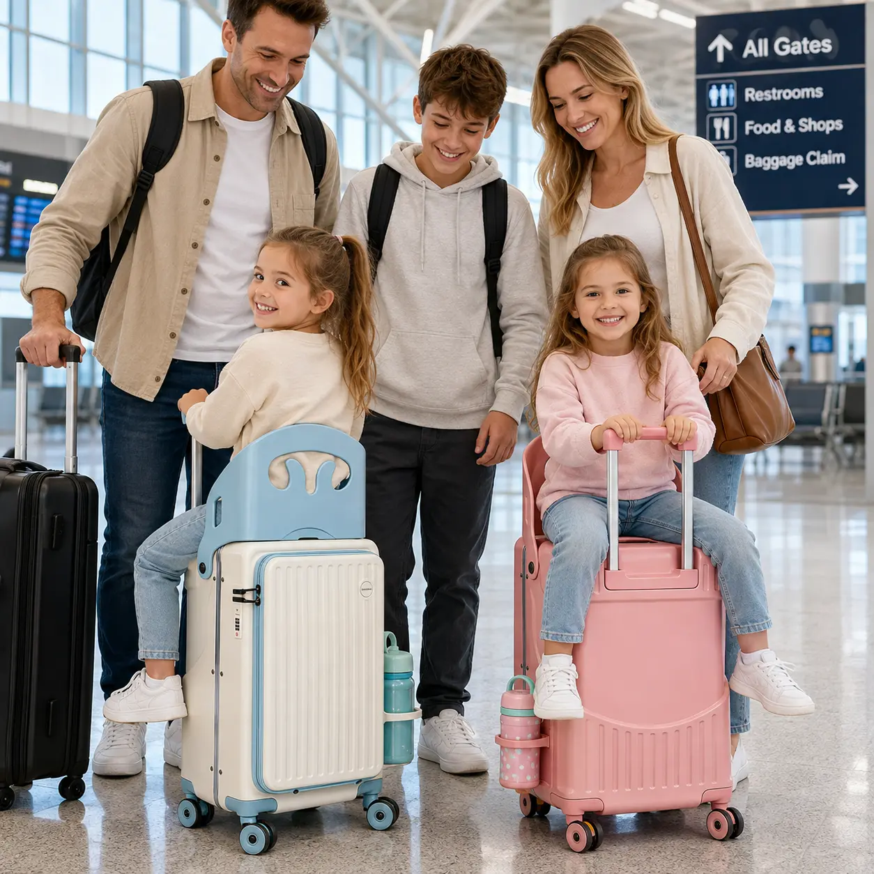 Rideable Toddler Rolling Luggage, Kids Carry On Suitcase with Safety Seat, Hard Shell Travel Luggage for Parent Vacation