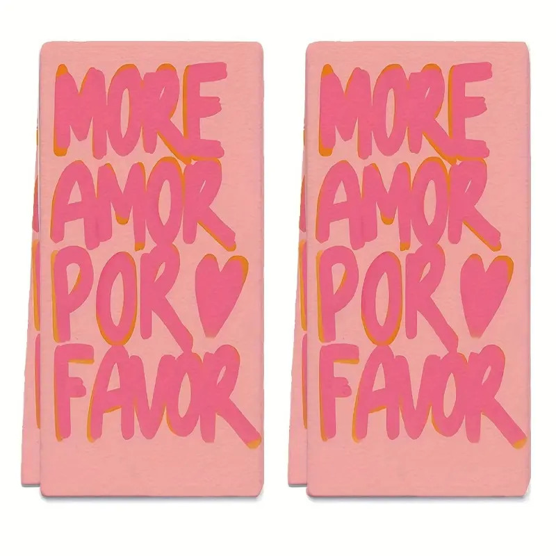 2-Pack Pink "More Amor Por Favor" Heart-Print Kitchen Towels - Romantic, Absorbent Valentine's Day Tea Towels