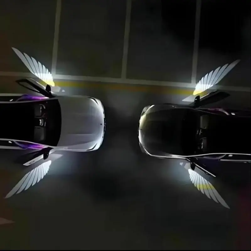 2PCS Wireless LED Car Door Projector Lights – White Angel Wings Logo, Universal Fit Waterproof Welcome Courtesy Lights for Cars, SUVs & Trucks