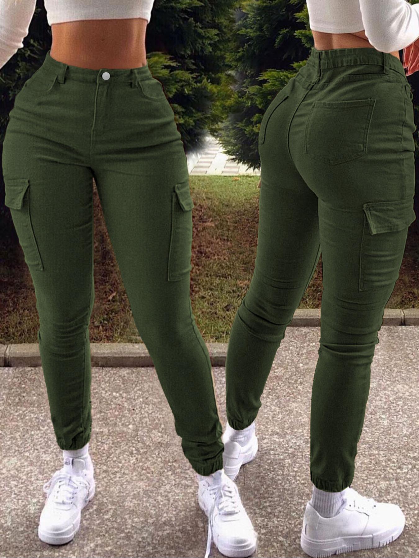 GILIPUR Y2K Khaki Textured Work Pants With Multiple Pockets, Slim-Fit, Basic, For Summer And Autumn, Casual, All Sizes, Ladies, Shop Now