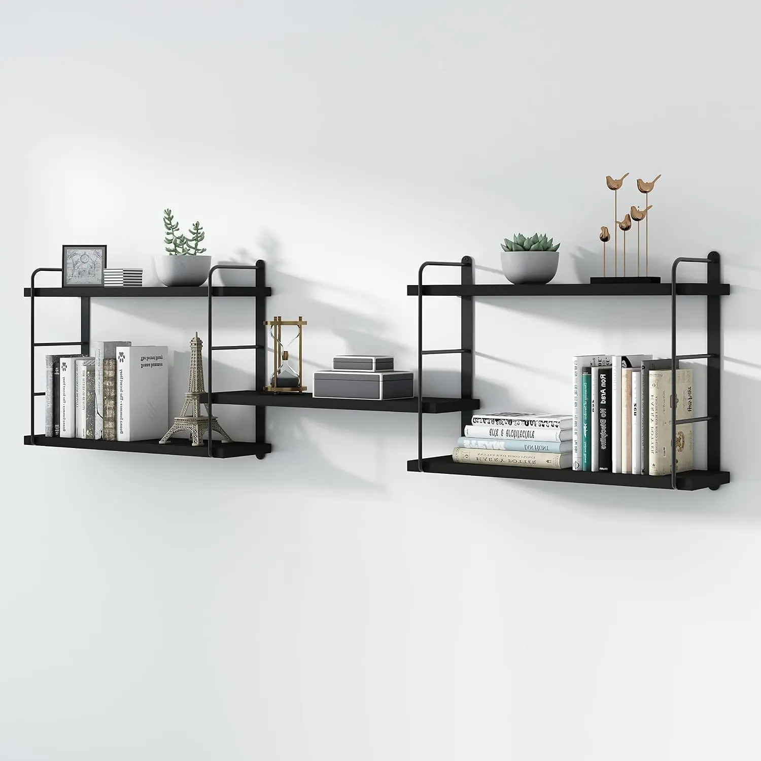 Wall Shelves, Wall Mounted Bookshelves, DIY Floating Shelves for Wall, Wood Hanging Book Shelves for Room, Bedroom, Living Room, Easy Installation (Black, 50W x 17H)