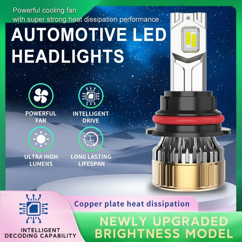 2Pcs 9004 LED Headlight Bulbs with Canbus Decoder, 120W 20000LM Super Bright 6500K White, Single Copper Tube Cooling, Plug and Play High Low Beam, 12V LED Headlight Conversion Kit for Car Truck SUV