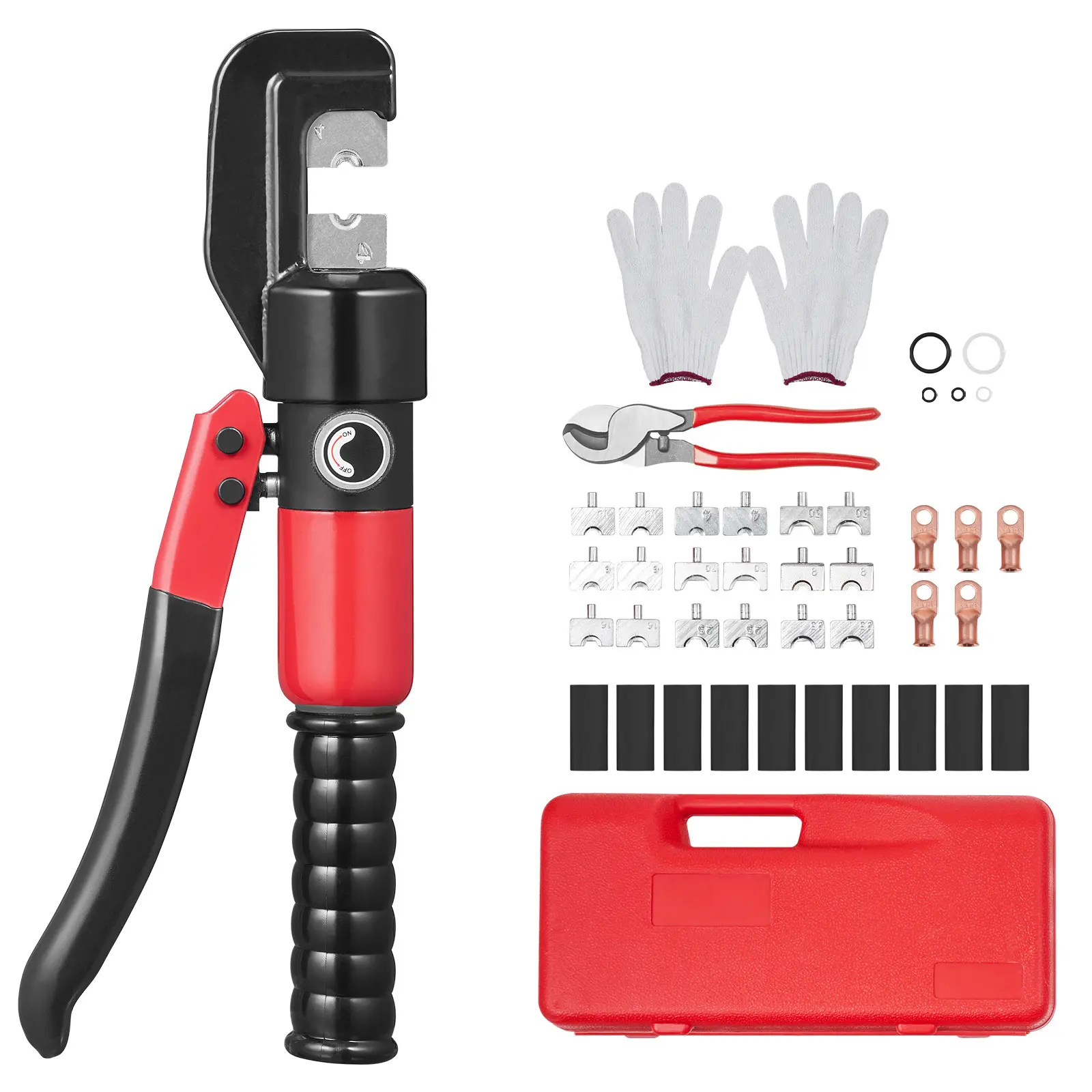 Hydraulic Crimping Tool with 9 Sets of Steel Dies, Auto Use Easy Operation High-Pressure Simple Hydraulics, AWG12-2/0 Copper & Aluminum Terminal Battery Lug Crimper for Terminal Work