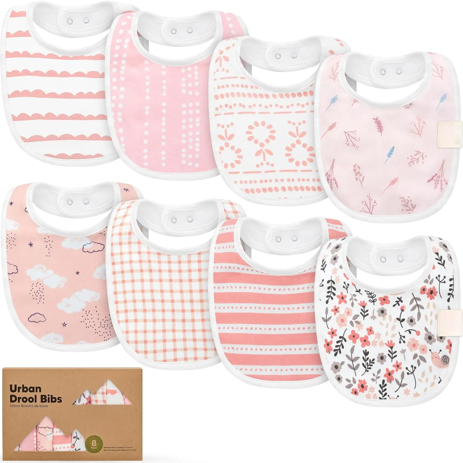 Unisex Organic Baby Bibs 8-Pack - Organic Fibers, Soft Cotton, Extra Absorbent for Drooling & Teething, Easy to Clean & Put On, Multiple Patterns, Variety Prints, Fits Newborns, Infants & Toddlers 0-24 Months, Unisex Baby Bibs