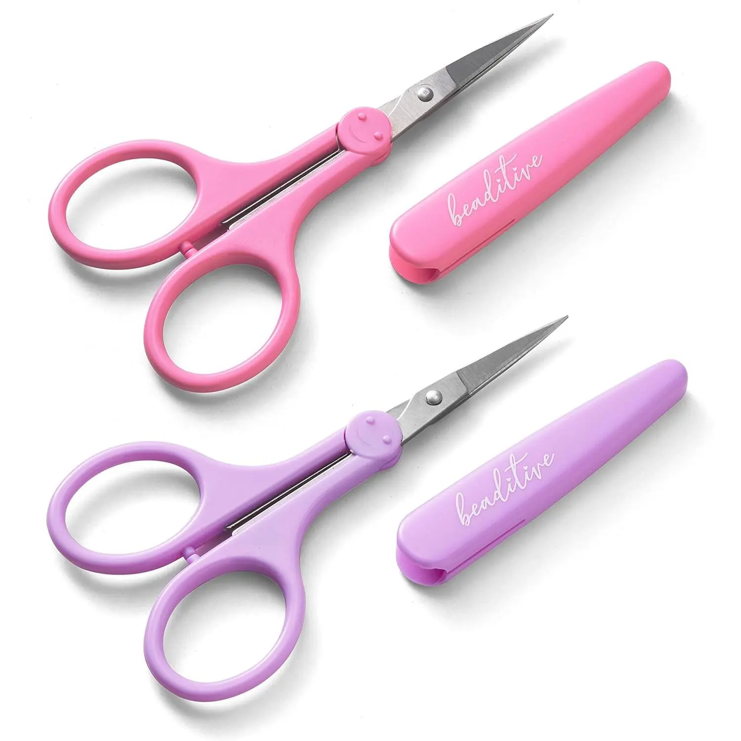 High Detail Scissors Set (2-Pc), Fine Tips| Paper Cutting, Scrapbooking, Sewing, Crafting| Stainless| Protective Cover (Pastel)