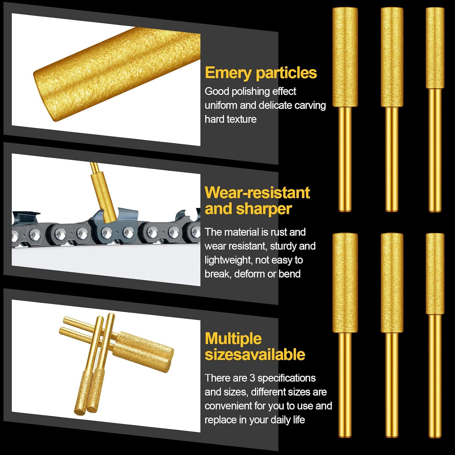 30 count   Sharpener Stone Bit High Hardness  Sharpening Titanium Plated Wheels Grinding Tool for Electric Chain   Stone, 5/32, 3/16, 7/32 Inches ()