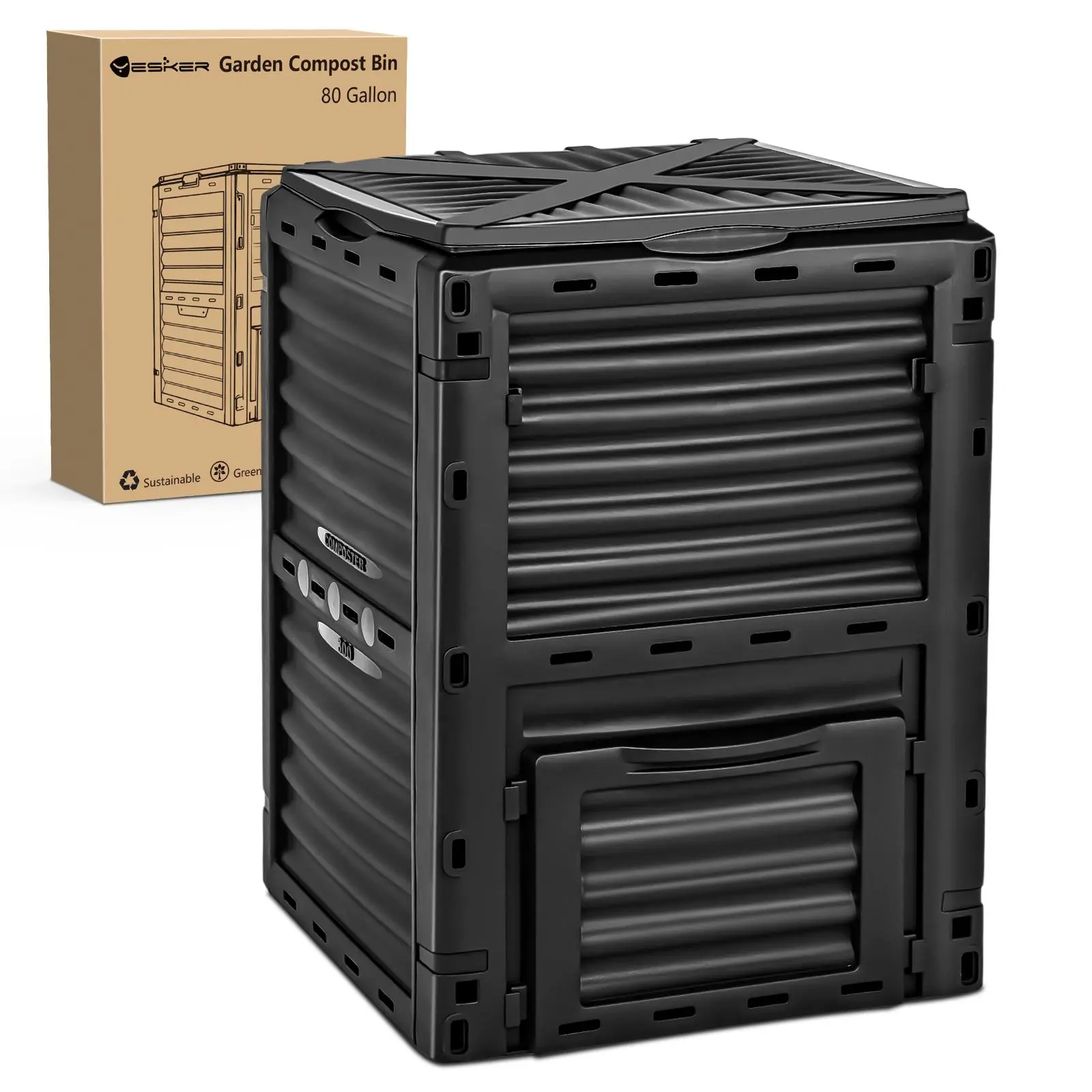 Yesker 80gal Outdoor Garden Compost Bin - BPA-Free Large Capacity Backyard Use Composter, Easy Assembly, Fast Soil Fertilizer Maker, Black