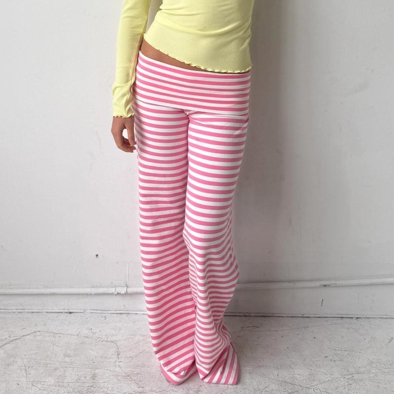 Womens Casual Pajama Pants Striped Low Waisted Lounge Pants Elastic Waist Drawstring Long Trousers
