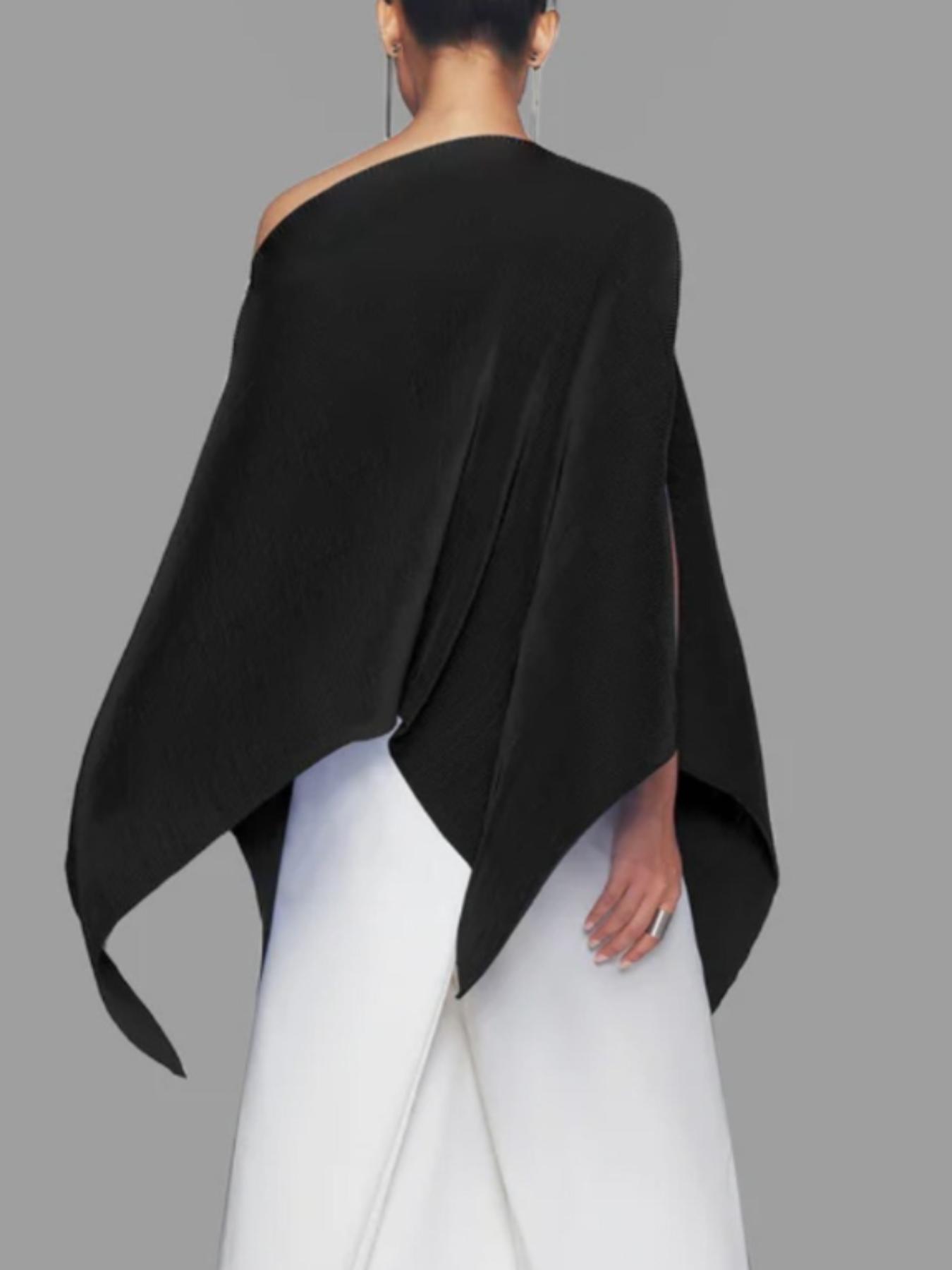 Women's Solid Color Batwing Sleeve Asymmetrical Hem Basic Tee, Casual Long Sleeve Shoulder Pad Top for Fall & Winter, Women's Clothing for Daily Wear