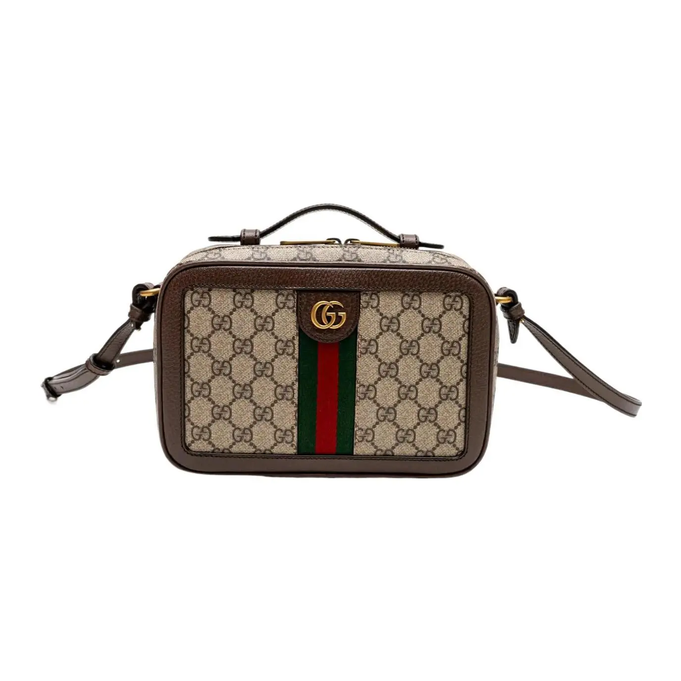 Gucci Ophidia Distressed Double-G Zip Crossbody Bag – Canvas and Leather, Beige and Ebony, Small Size for Men