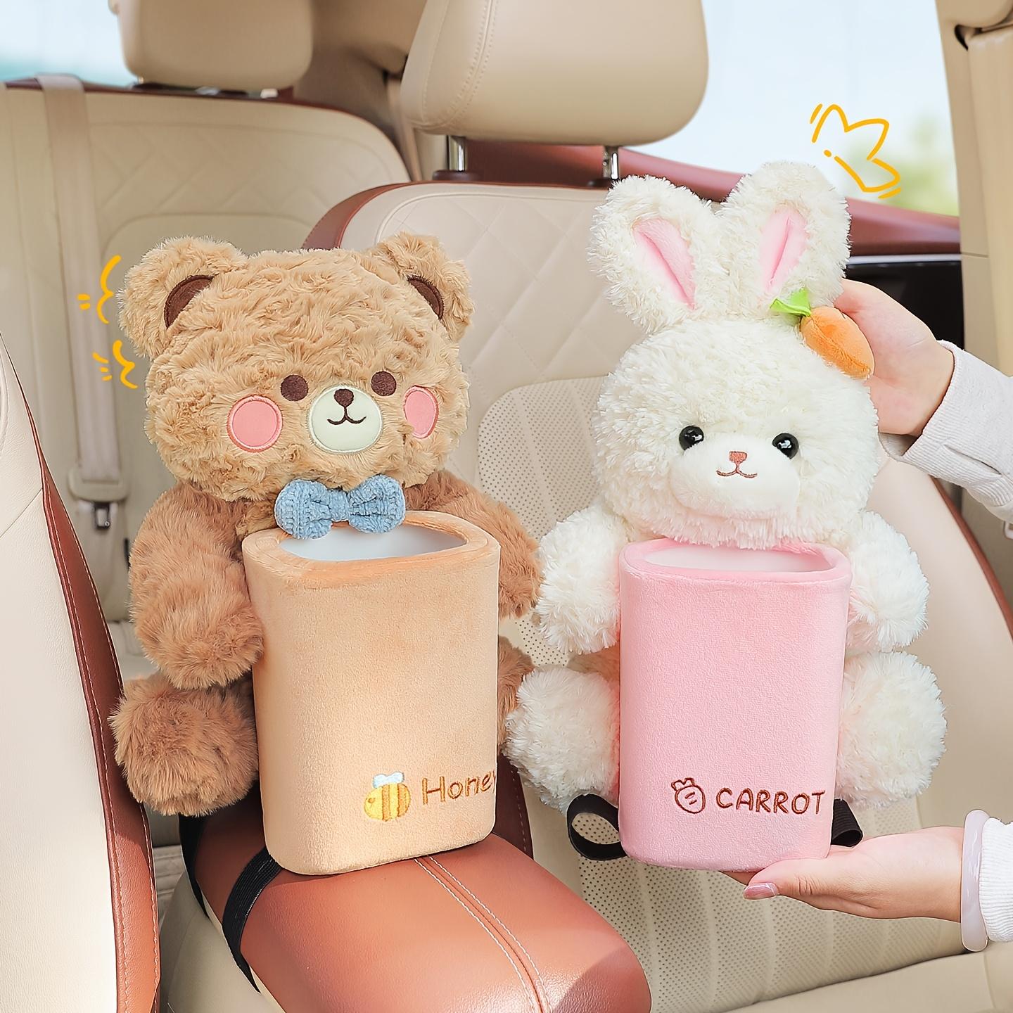 1 Cute Bear and Rabbit Car Tissue Holder and Trash Can 2-in-1, Fun and Practical Multifunctional Car Storage Rack, Used for Storing Armrests, Convenient for Storing Tissues, Phones, Keys, and Other Items, Cute Animal Car Interior Accessories