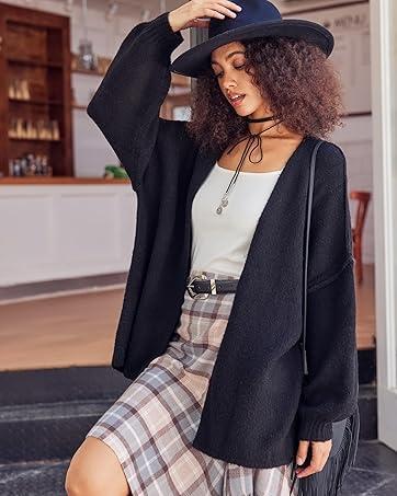 Saodimallsu Womens Oversized Cardigan Sweaters Open Front Chunky Knit Casual Long Lantern Sleeve Fall Sweater Coats chunky  cardigans  for  women