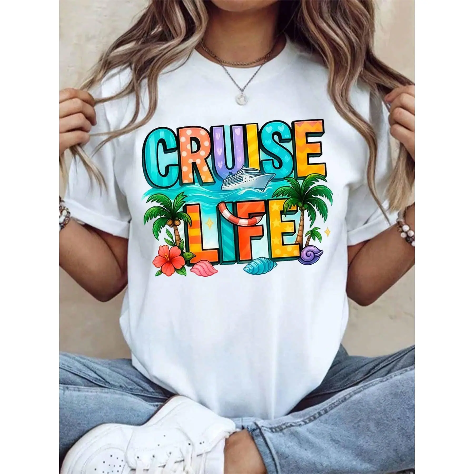 Cruise Life Tropical Paradise Shirt Women Summer Vacation Cruise T-Shirt Beach Party Outfit Fun Graphic Tee For Travel And Holiday,220g