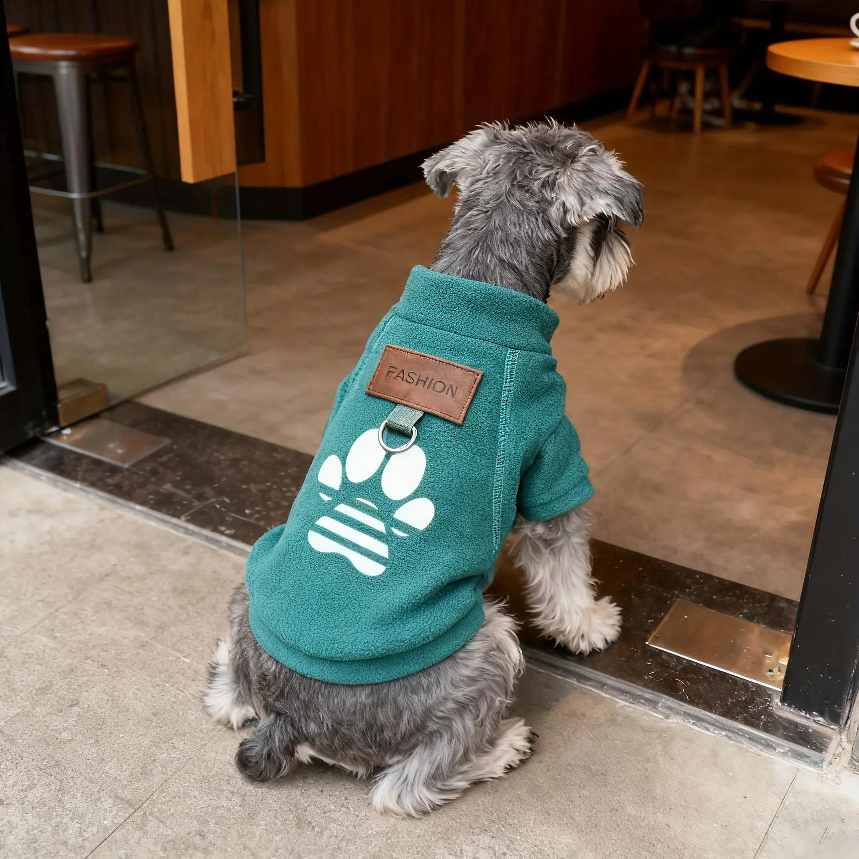 Soft Dog Paw Print Logo Sweater, Warm Dog Pajama Sweatshirt with Safety Leash Loop, Cozy Dog Jacket Puppy Winter Coat Pet Clothes for Small to Medium Dogs and Cats, Boys or Girls