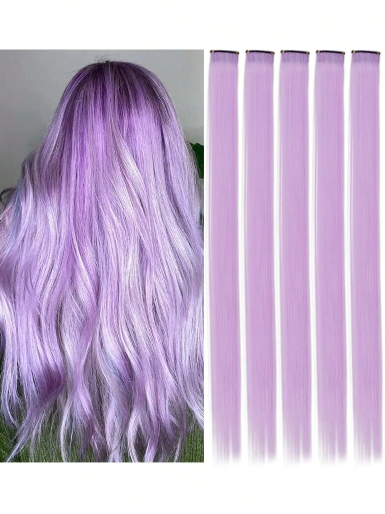 5pcs Synthetic Long Straight Clip-In Extension Hair, 20 Inches Mauve Purple Color Hair Extension Synthetic Hairpiece for Women Used Daily ,Party,Cosplay,New Year, Carnival, Music Festival, Halloween, Christmas Party Gifts