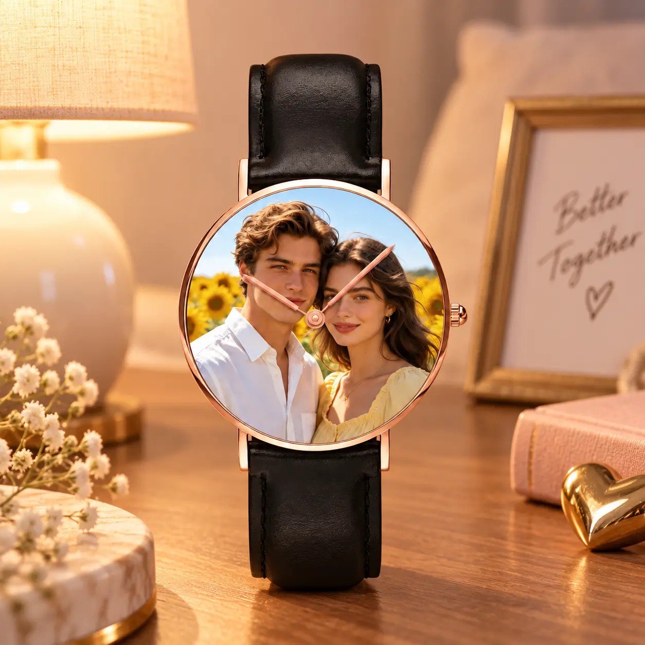 Custom Photo Watch for Men & Women, Personalized Picture Dial Leather Strap Wristwatch, Couple Gift for Boyfriend Girlfriend, Anniversary Birthday Present