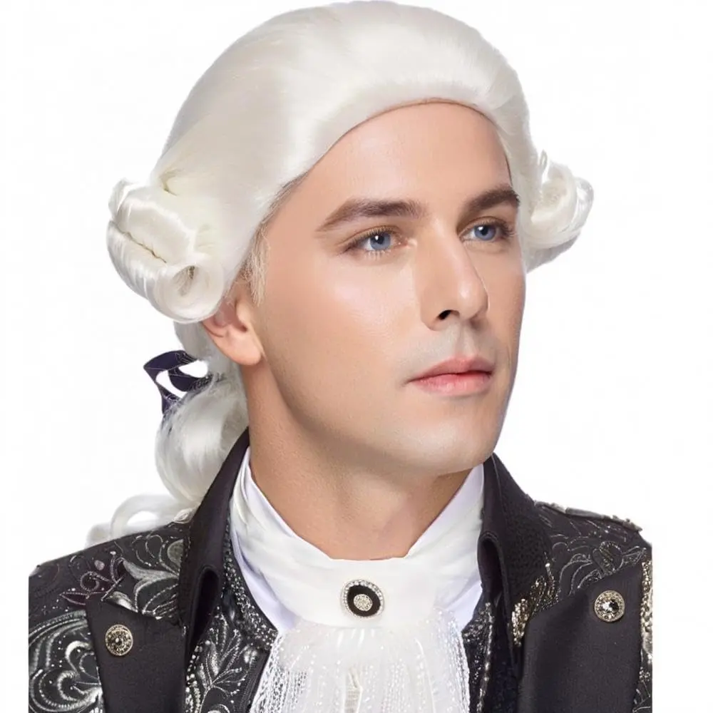 Men's Colonial Judge Washington Wig 18th Century Gentleman Historical Barrister Cosplay Costume for Halloween Christmas Party Aristocrat Court White(Gift)